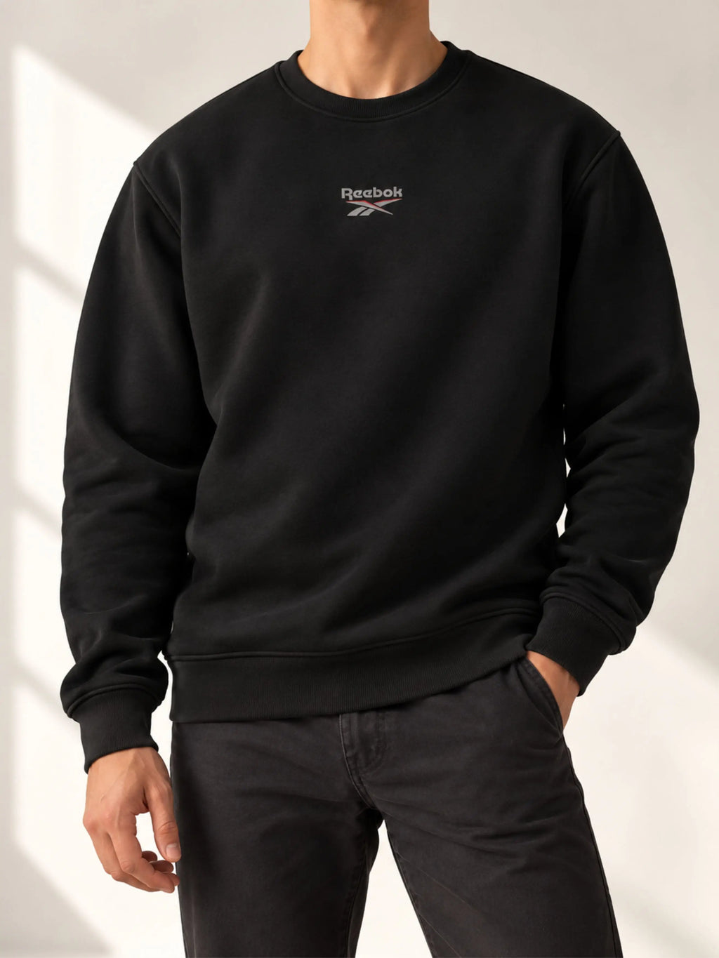 Black Cotton Fleece Sweatshirt