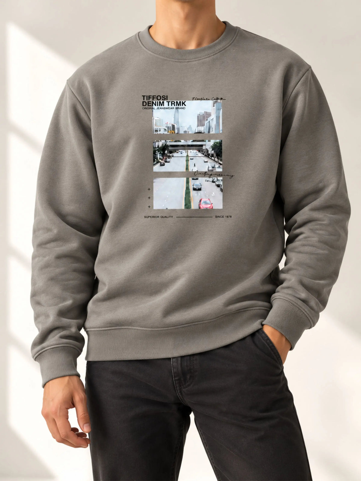 Grey Cotton Fleece Sweatshirt