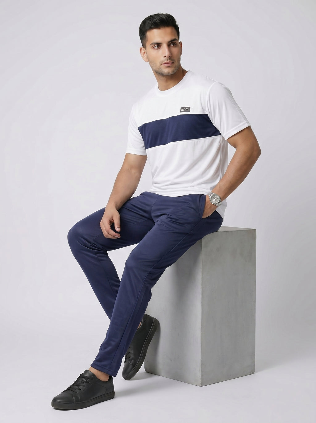 WHITE & NAVY STRIPE TRACKSUIT