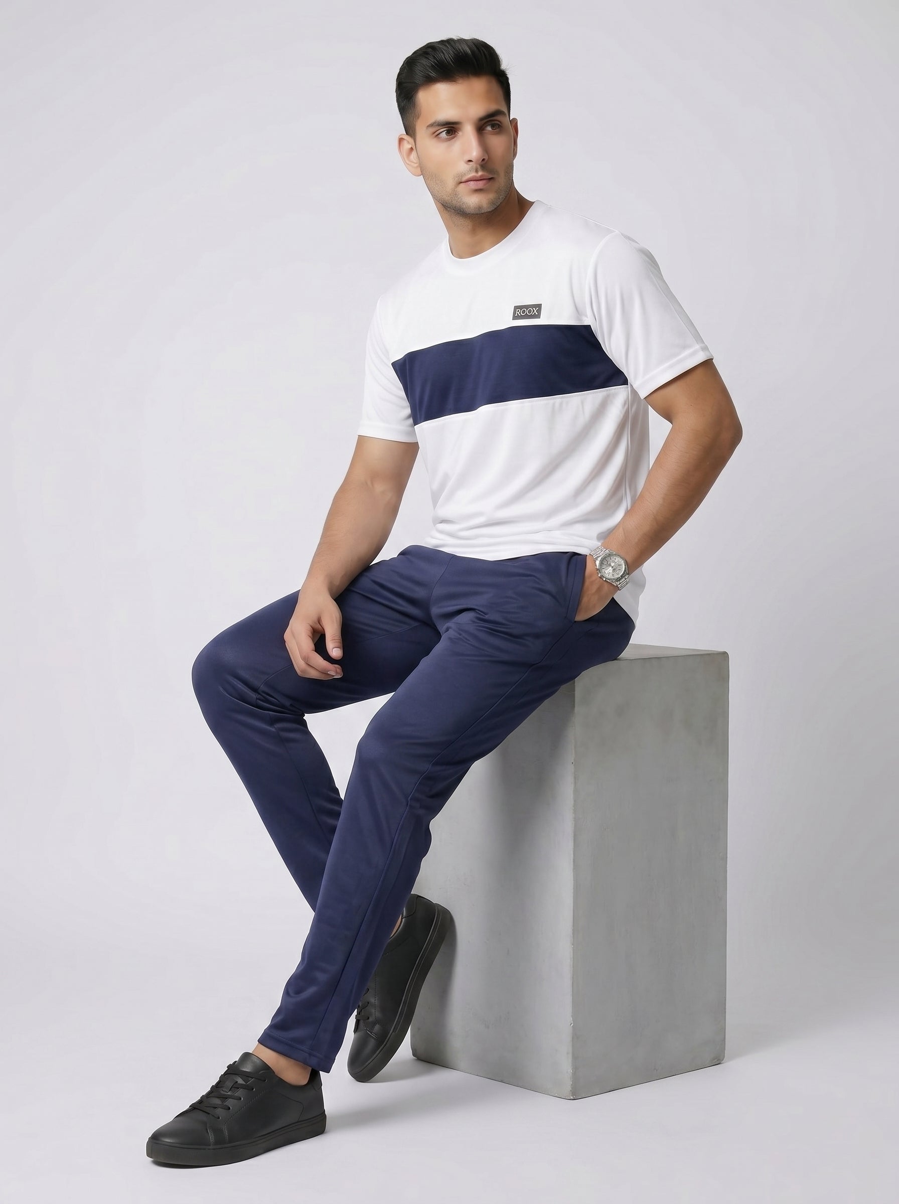WHITE & NAVY STRIPE TRACKSUIT