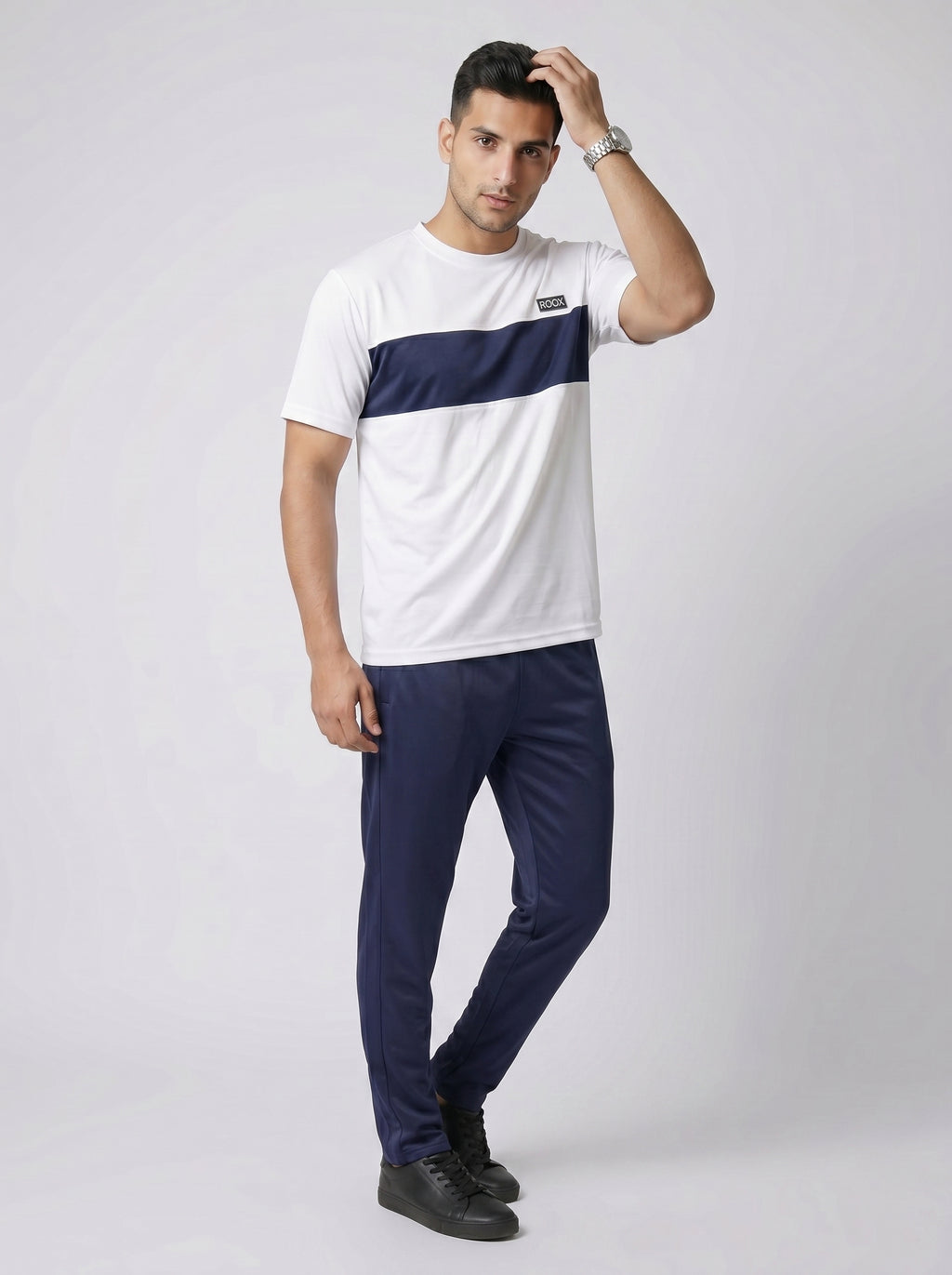 WHITE & NAVY STRIPE TRACKSUIT