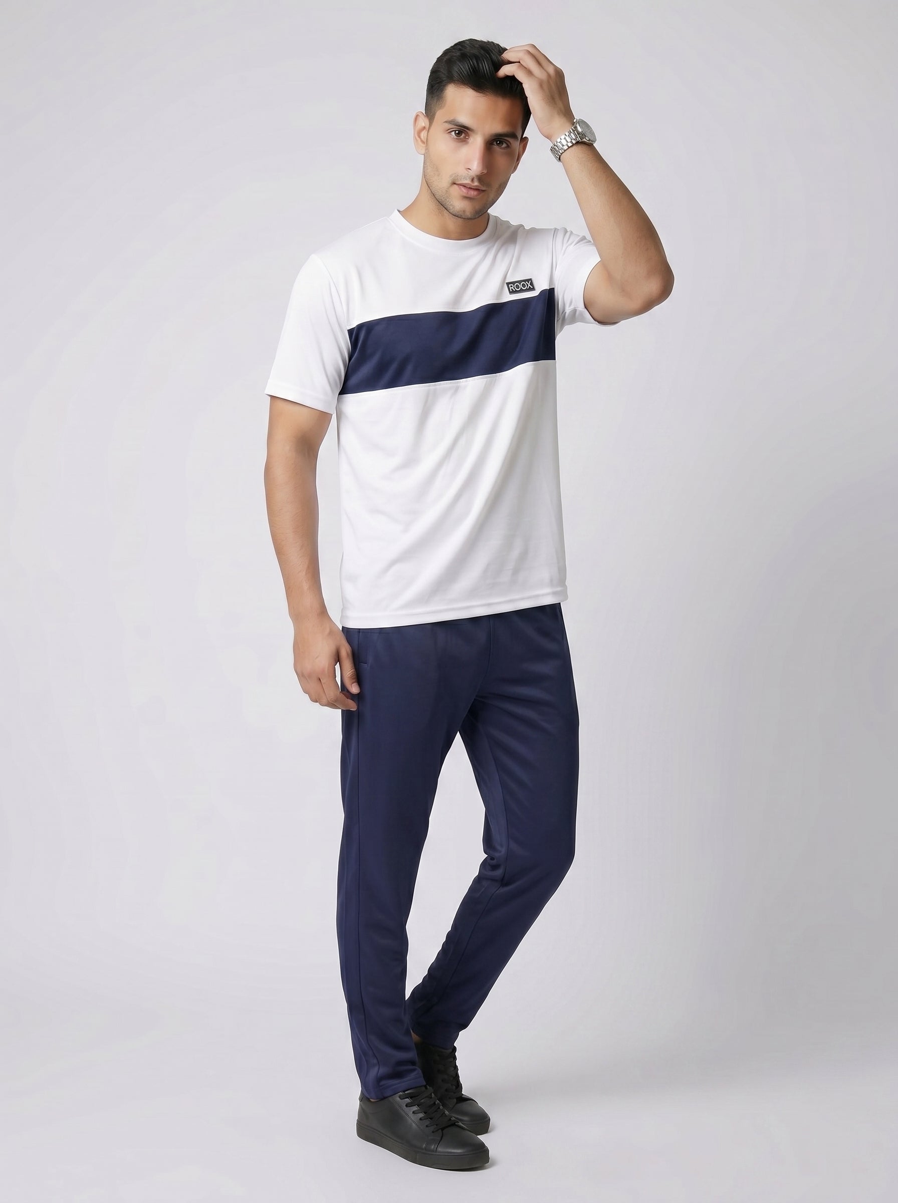 WHITE & NAVY STRIPE TRACKSUIT