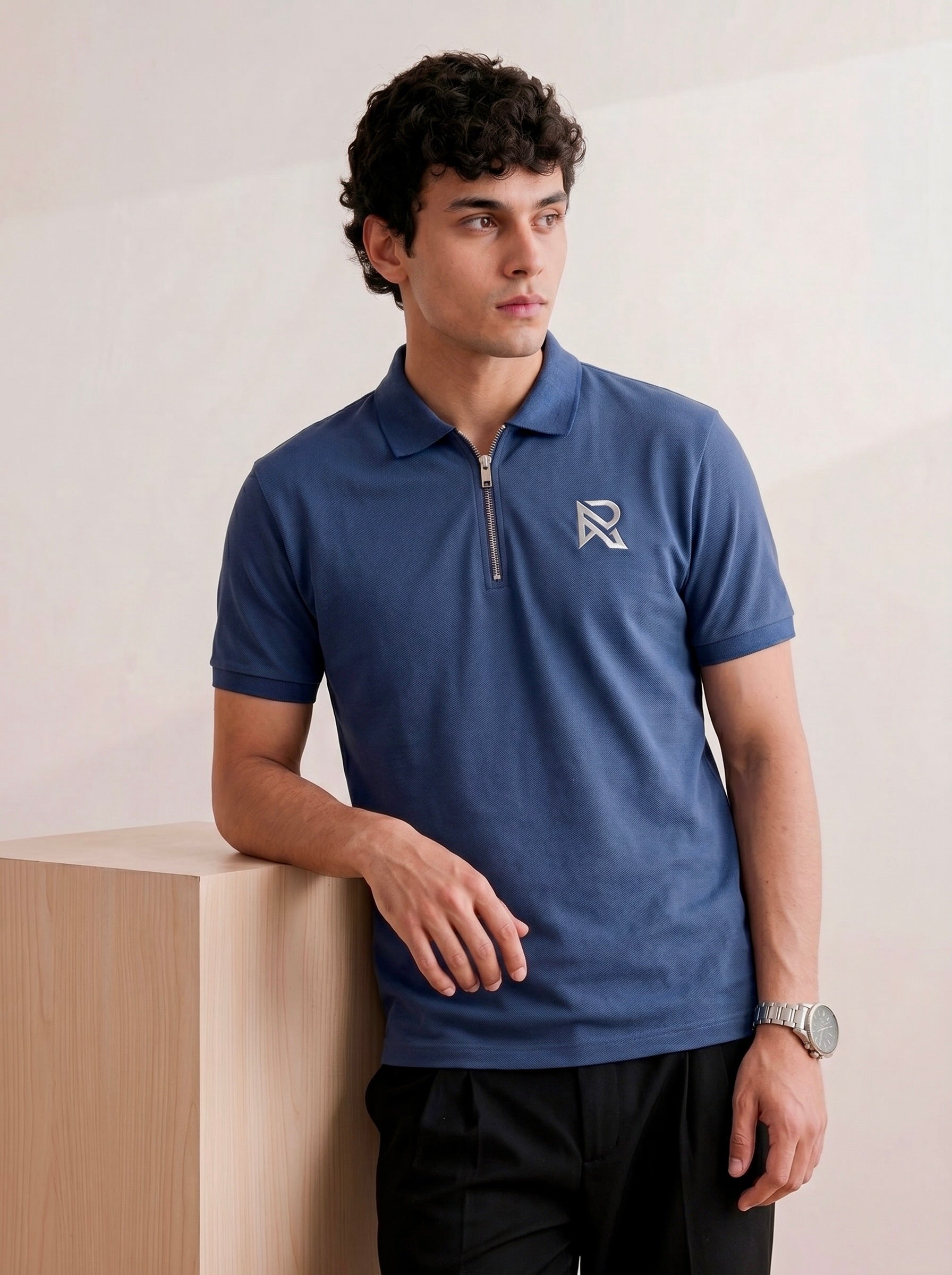 ROOX NAVY-ZIP POLO
