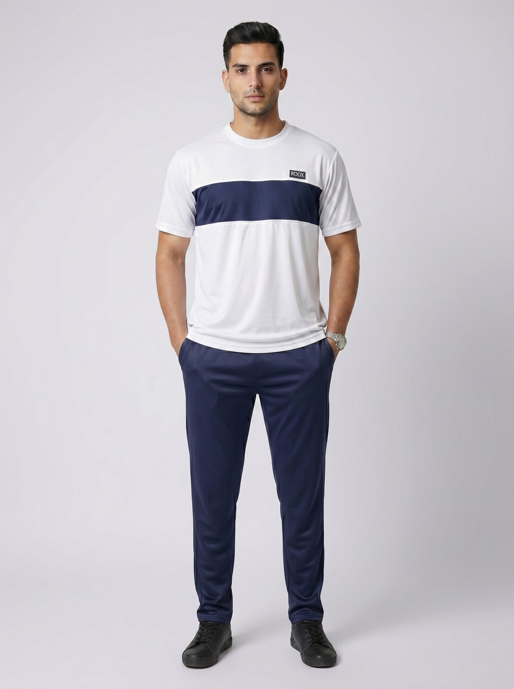 WHITE & NAVY STRIPE TRACKSUIT