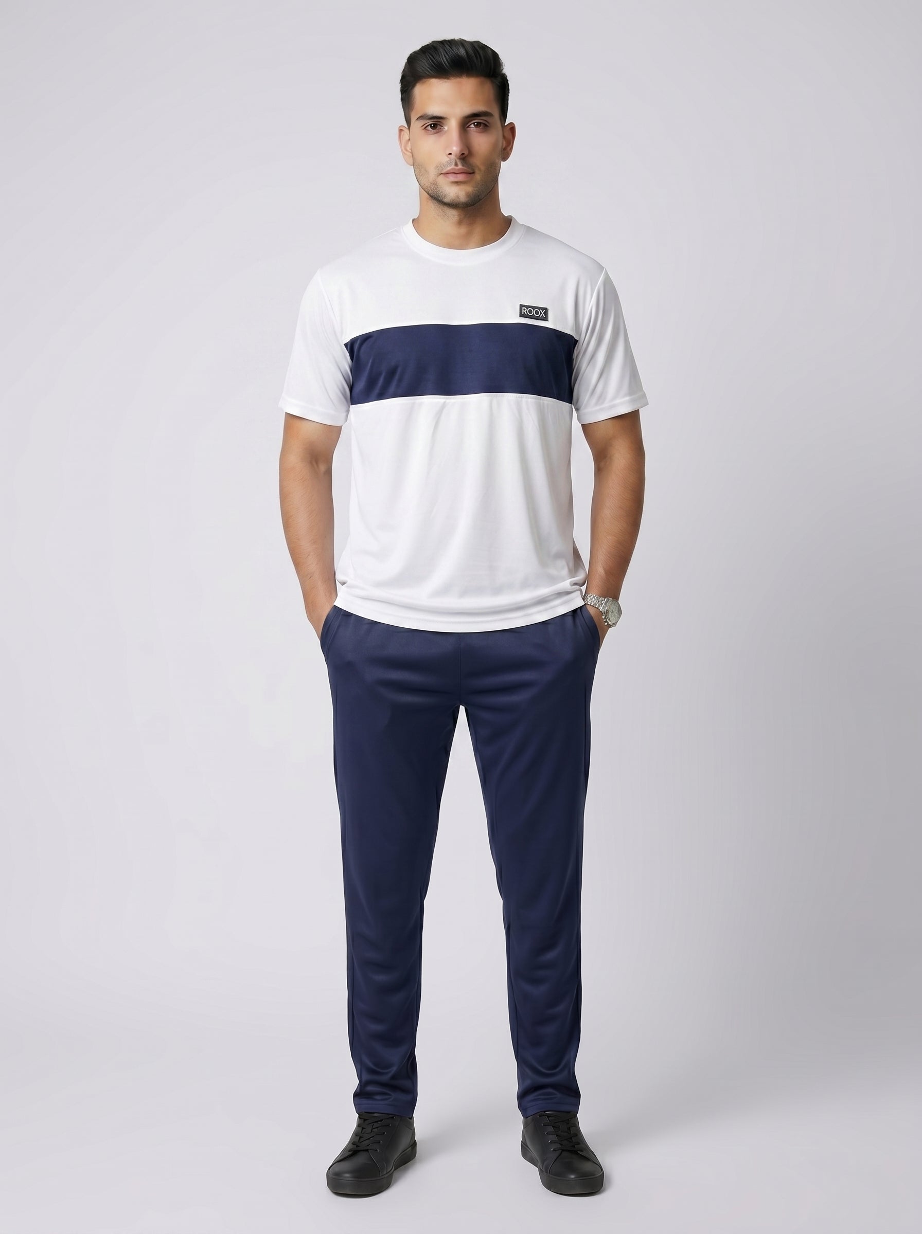 WHITE & NAVY STRIPE TRACKSUIT